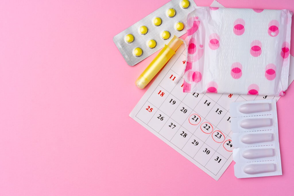 Calendar page with female menstrual hygienic items