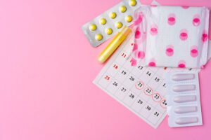 Calendar page with female menstrual hygienic items